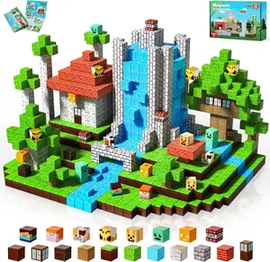Magnetopia 150PCS Magnetic Building Blocks Set, Magnetic Tiles Stacking Toys, STEM Montessori Sensory Craft Kit for Mine Magnet World Building, Durable Outdoor Play, Building Block Sets