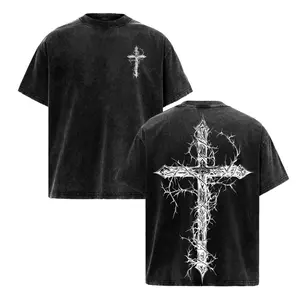 Thorn Cross Gothic Cross T-shirt Washed Biblical Cross Art Tee Jesus Tshirt , Cross Tee, Christian Apparel Streetwear Menswear Oversized Top Men and Women Bible Verse Church Outfit Gym Pump Cover