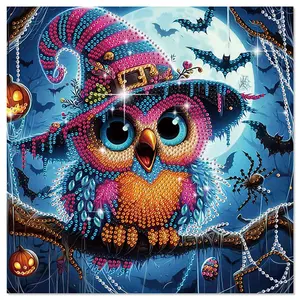 Diamond Painting Halloween Kits for Adults, DIY Halloween Owl Designs Diamond Art Special Shape Partial Mosaic Handicraft Craft Kits, Home Wall Desktop Painting Decor Art Gift（11.8*11.8in）