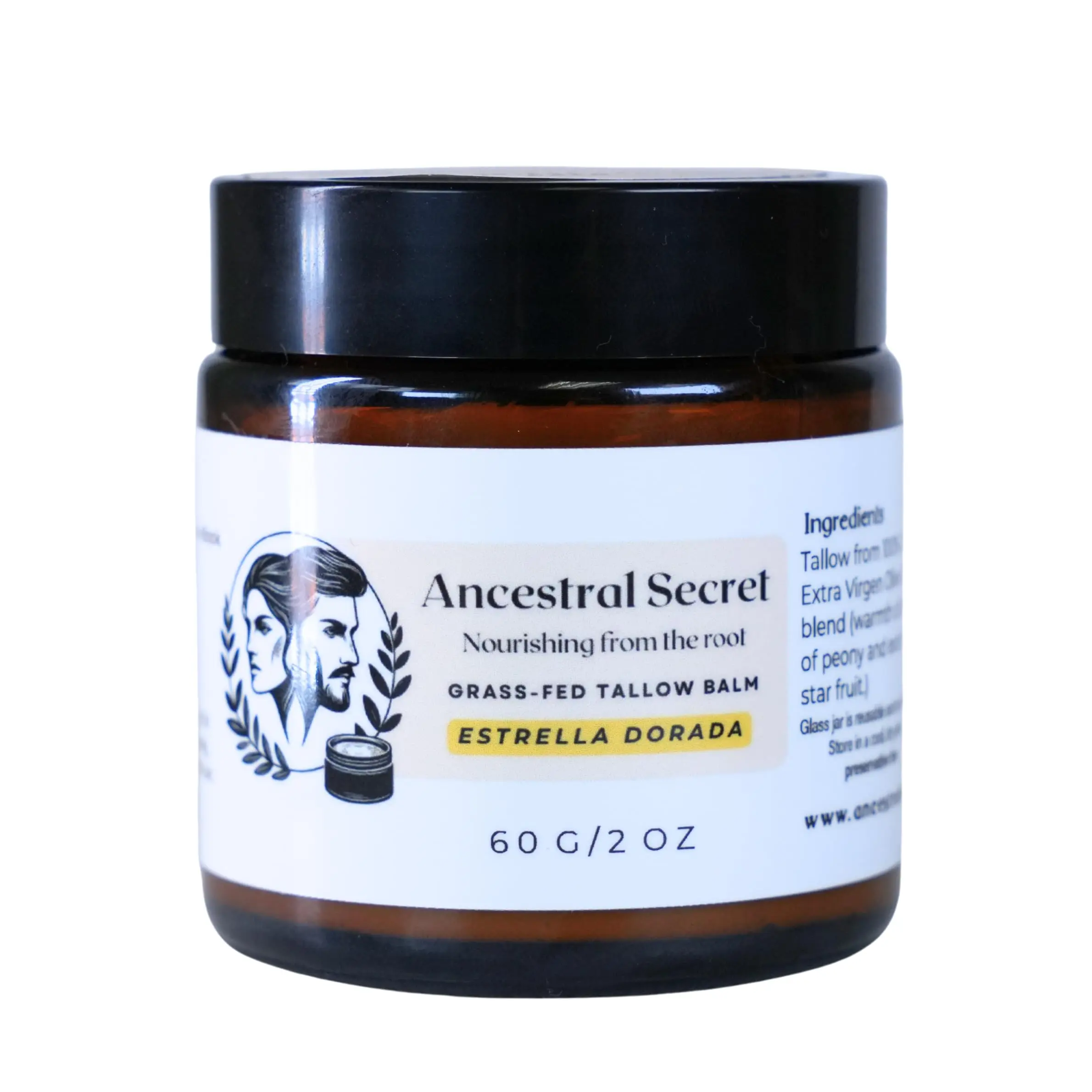 Ancestral Secret Estrella Dorada Grass Fed Beef Tallow Balm 2 oz / 0.55 oz Organic Grass-Fed for Skin & Hair Nourishment with Amber Peony Starfruit Scent