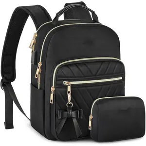 Mini Backpack for Women, Waterproof Stylish Daypack Purse Shoulder Bag with USB Charging Port, Lightweight Small Casual Daily Travel Backpack, Lady Girls Gifts for Work School, 2pcs Sets, Black