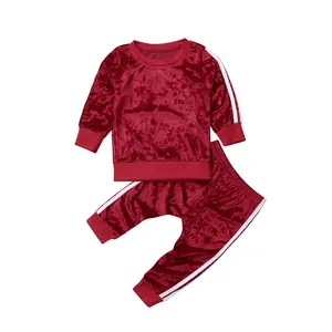 2Pcs Toddler Baby Girl Boy Velvet Clothes Long Sleeve Top +Legging Pants Party Outfit for Autumn Winter