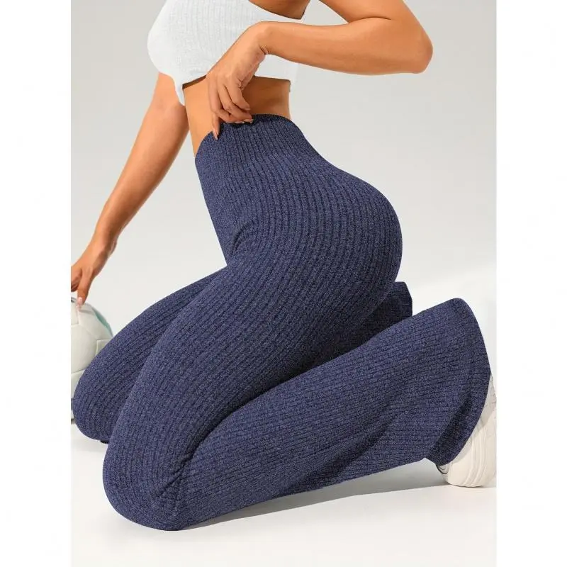 Women's High-Waisted Ribbed Seamless Flared Athletic Sports Leggings - Womens Fitness, Bootylifting, Butt Scrunch, Casual Comfortable Trousers for Yoga, Outdoor Parties, Athletic Women's Sports Leggings, Bootylifting Women's Sports Leggings, Butt Scrunch