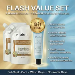 Full-Scalp Hair Care Set – REMIMPI Hair Loss Shampoo for Deep Clean + DEWRISE No-Rinse Dry Shampoo for On-the-Go Refresh (Buy 2 Get 1 Free)