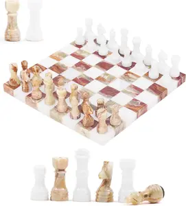Elborse Marble Chess Set 10 inch Travel Chess Board with 32 Pieces and 2 Extra Queens, Handcrafted Classic 2 Player Chess Game for Adults