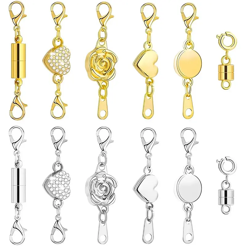 12Pcs Magnetic Necklace Clasps Set – Locking Jewelry Closures with Lobster Extenders for DIY Necklace, Bracelet, and Jewelry Making