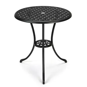 Garvee Round Cast Aluminum Patio Bistro Table, Retro Pub Height Outdoor Side Table with 2-Inch Umbrella Hole for Porch, Backyard, Garden, Balcony