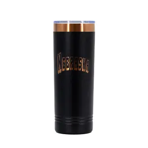 Nebraska Skinny Tumbler with Slider Lid | 22 oz | Black With Rose Gold Engraving | RCK Creations & More