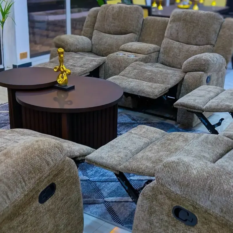 BROWN FABRIC RECLINER SOFA SET