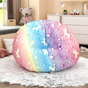 Lamerge Baxluxe Glow in The Dark Kids Bean Bag Chair, 2-in-1 Convertible Beanbag Bed with Filler, Cartoon Pattern Floor Mattress & Lounge Chair, Gift for Toddler Age 3-8, Blue Dinosaur