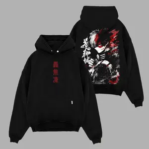 Todoroki Shouto My Hero Academia The Movie Tee Washed – Half Cold Half Hot Vintage Washed Oversized Heavy Cotton Unisex Anime Manga T-Shirt, Double Printed Retro Streetwear Top Gift for Hero Fans