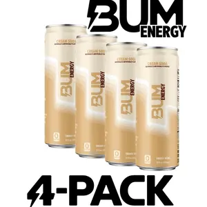 BUM Sugar-Free Energy Drink, 4- PACK - Lightly Carbonated & No Artificial Colors, Natural Caffeine & Citicoline for Energy & Focus, Brain Boost & Workout Sports Beverage - 12 oz, Pack of 12