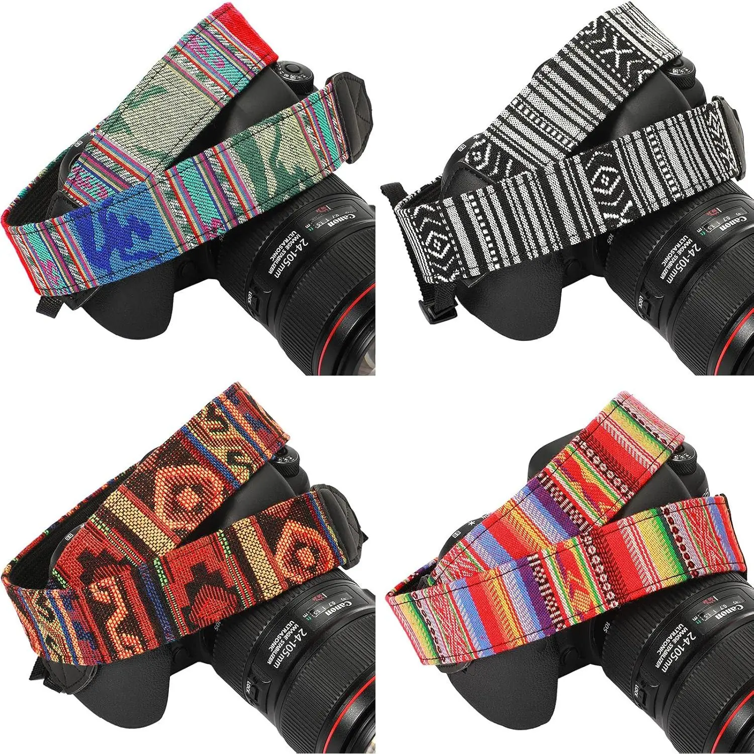 L-WCP001 4 Pcs Vintage Woven Adjustable Straps for Photographers - Universal Neck/Shoulder/Crossbody Plastic Accessories with Quick Release, Fit for All DSLR SLR Cameras, Photographer Gift