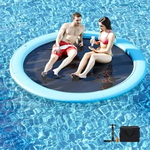 Inflatable Floating Dock Platform & Sunchill Float Ring, Floating Island for Lake & Pool, Tanning Lounger Float Mat Pad, Water Recreation Floating Pad for Adults