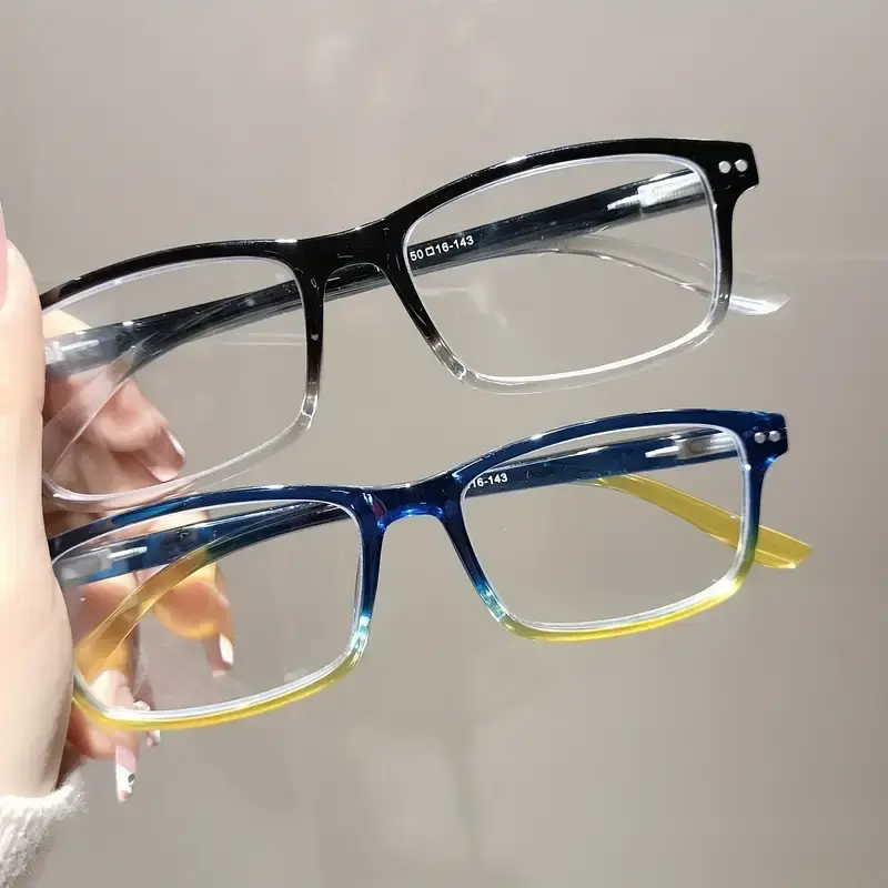 HAITONGCR Unisex Rectangle Reading Eyeglasses - Gradient Black-Blue Acetate Frame, 2.19oz Lightweight Durable Glasses, Anti-Glare Polycarbonate Lenses, Included Case & Cloth, Glasses Trend Eyewear Style