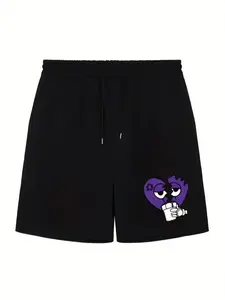 Men's Regular Fit Cartoon Heart Print Drawstring Waist Shorts, Casual Elastic Waist Sports Track Shorts for Daily Outdoor Wear, Men's Bottoms for Summer, Casual Athleisure Shorts, Trendy Short