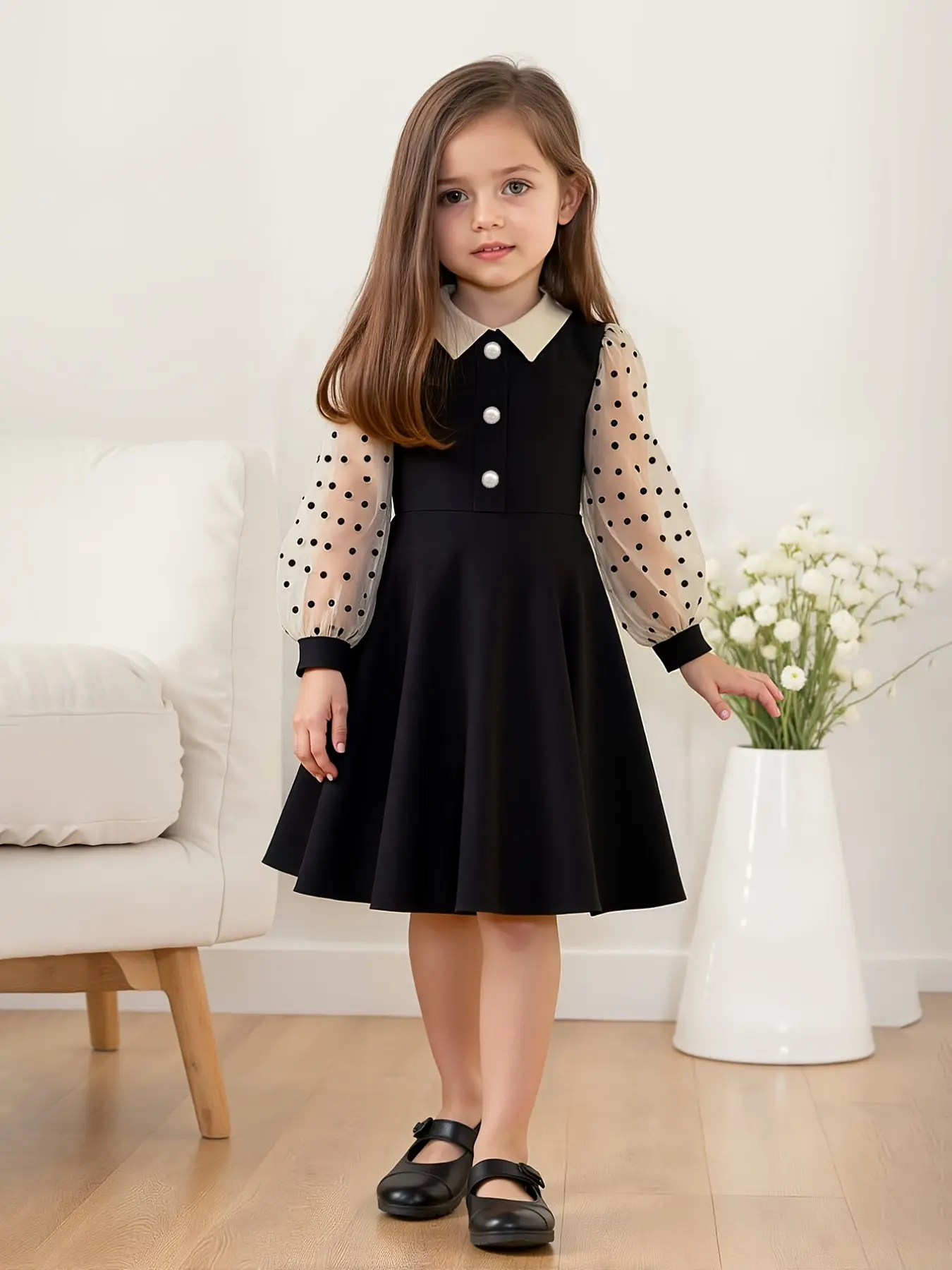 Elegant Girls' Leopard Print Lace Collared Dress, Long Sleeve Fitted Midi  Dress for Spring & Fall, Casual Princess Party Dress, Ages 4-8 - TikTok Shop