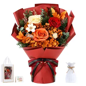 【Mother's Day Eternal Love】Orange Preserved Rose Bouquet Gift Set - 100% Real Flowers That Last for Years, with Vase, a Timeless Gift for Mom & Loved Ones