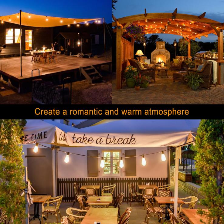 DAYBETTER Outdoor String Lights, S14 LED Patio Lights with Edison Vintage Bulbs, for Porch Backyard Bistro, Shatterproof for Christmas decorations.