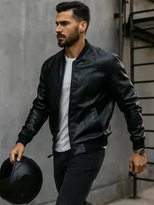 Men's Leather Jacket Coat Motorcycle Flight Baseball Collar Business Casual Sport Daily Wear, Youth to Elderly, Spring & Fall, Casual Fitted Jacket