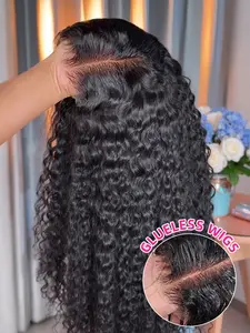 Bling Hair 12-36 Inches Length Deep Wave 6x4 Glueless Wigs Human Remy Hair 180% Density Curly Pre-Plucked 5x5 Lace Closure Wig for Black Women Natural Black Color Wig