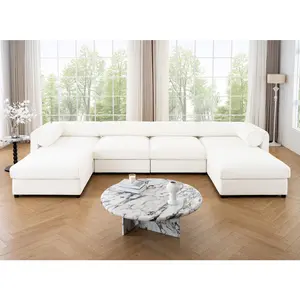 Extra Large U-Shaped Modular Sectional Sofa with Storage, Convertible Sofa with Storage Ottoman, Deep Seat, Cylindrical Backrest and Armrests for Living Room, White