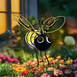 Solar Powered Hanging Bee Light, Cute Bee Design Garden Fence Night Light, Outdoor Hanging Solar Outdoor Lights for Road, Terrace, Birthday, Wedding & Holiday, Garden Decor Lights, Rosy Eternal Flowers, Garden Lighting