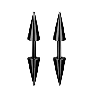 OIDEA Stainless Steel Double Cone Spike Stud Earrings for Men and Women, Hypoallergenic Punk Hip Hop Barbell Studs