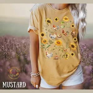 Sunflower Shirt Sunflower Gifts Chicken Shirt Sunflower Shirt Designs Cottagecore Farm Girl Gift Crazy Chicken Lady Chicken Lover Gift