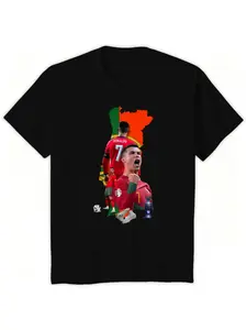 Cr7 Portugal No. 7 Commemorative Short Sleeve Tee, Unisex Fan Collection, Soft Fabric, Casual Fit, All-Season Wear