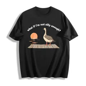 What If I'm Not Silly Enough? Goose Heavyweight Boxy Fit T-Shirt Vintage Washed Oversized Pure Cotton Graphic Tee Funny Existential Crisis Meme Sarcastic Weirdcore Aesthetic