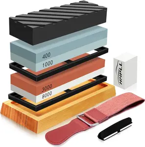 Sharpening Stone Set, Professional Whetstone 4 Side Grit 400/1000 3000/8000, Whetstone  Sharpener Stone Set Include Non-slip Base, Leather Strop, Flattening Stone & Angle Guide