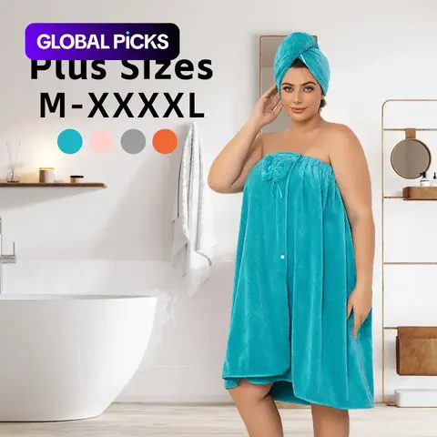 2-Piece Set Oversized Bathrobe + Dry Hair Cap, Adjustable Velcro, Bowknot Decor, Fits M-Xl, Reusable for Home Travel Steam Spa #GLOBAL PICKS