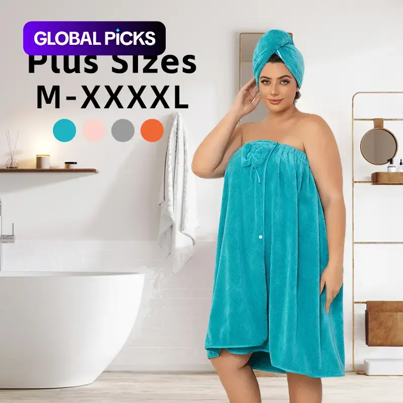 2-Piece Set Oversized Bathrobe + Dry Hair Cap, Adjustable Velcro, Bowknot Decor, Fits M-Xl, Reusable for Home Travel Steam Spa