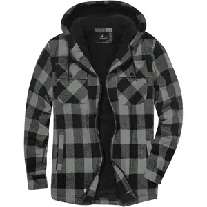 Men's Flannel Jacket Sherpa Lined Hoodies Zip Up Fleece Plaid Shirt Jackets Winter Outdoor Coat Warm Outwear