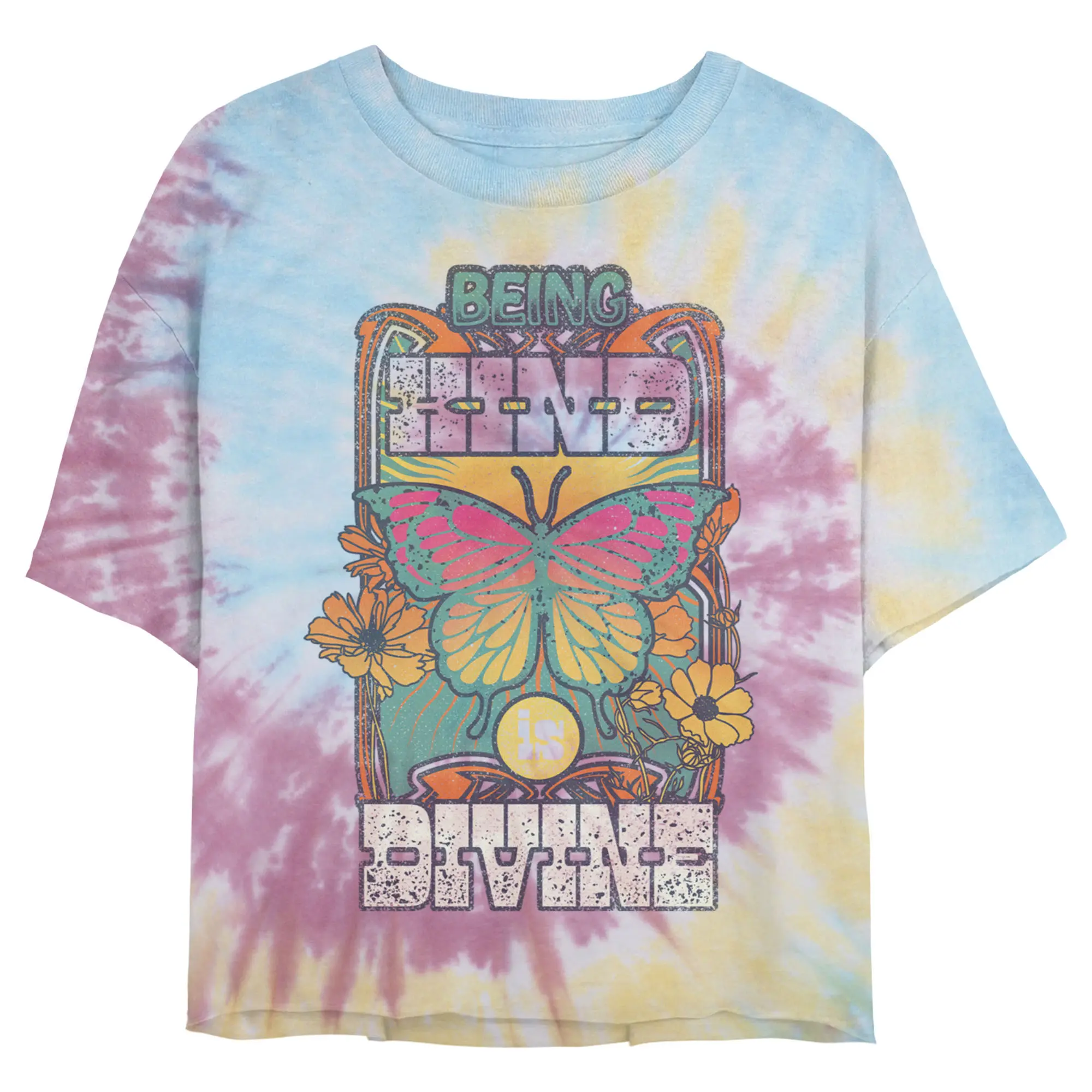 Juniors Womens' Lost Gods Being Kind Is Divine Cropped T-Shirt