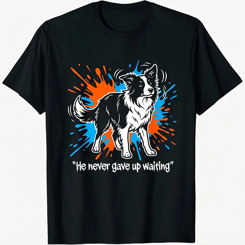 He Never Gave Up Waiting Border Collie T-Shirt Loyal Dog Lover Sentimental Tee
