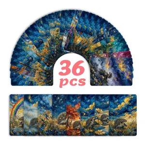 36-sheet cute watercolor hedgehog scenery art card set, cross-border new style, perfect for gift giving, blessing messages, greeting cards