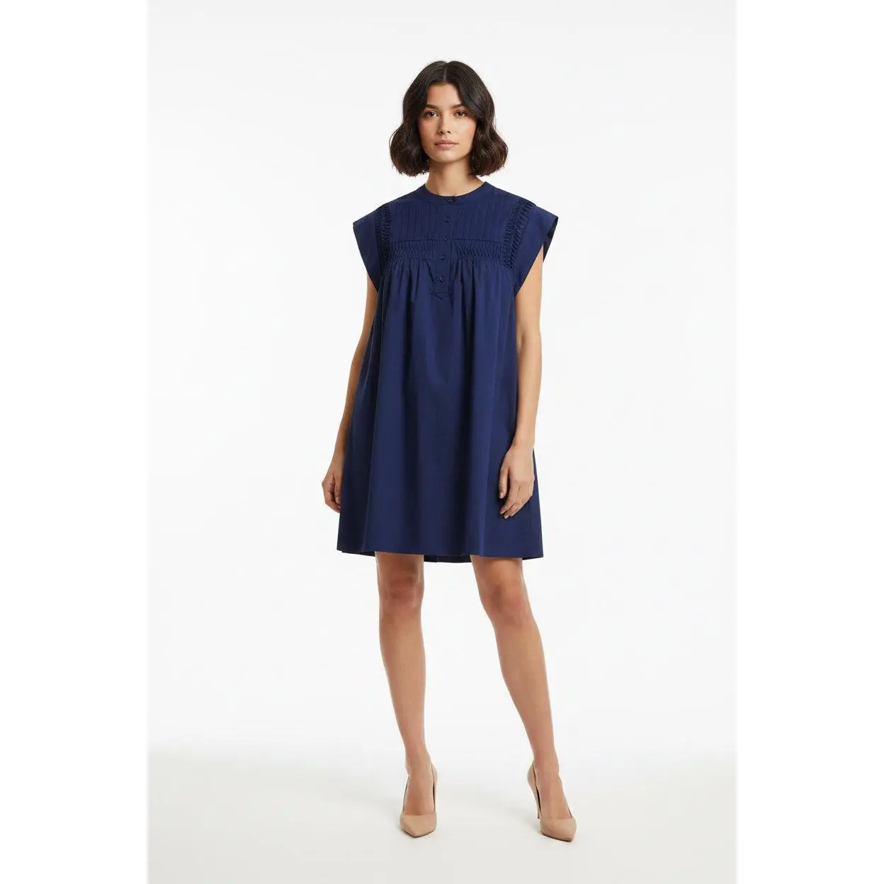 She + Sky Drop Shoulder Pintuck Detail Mini Dress