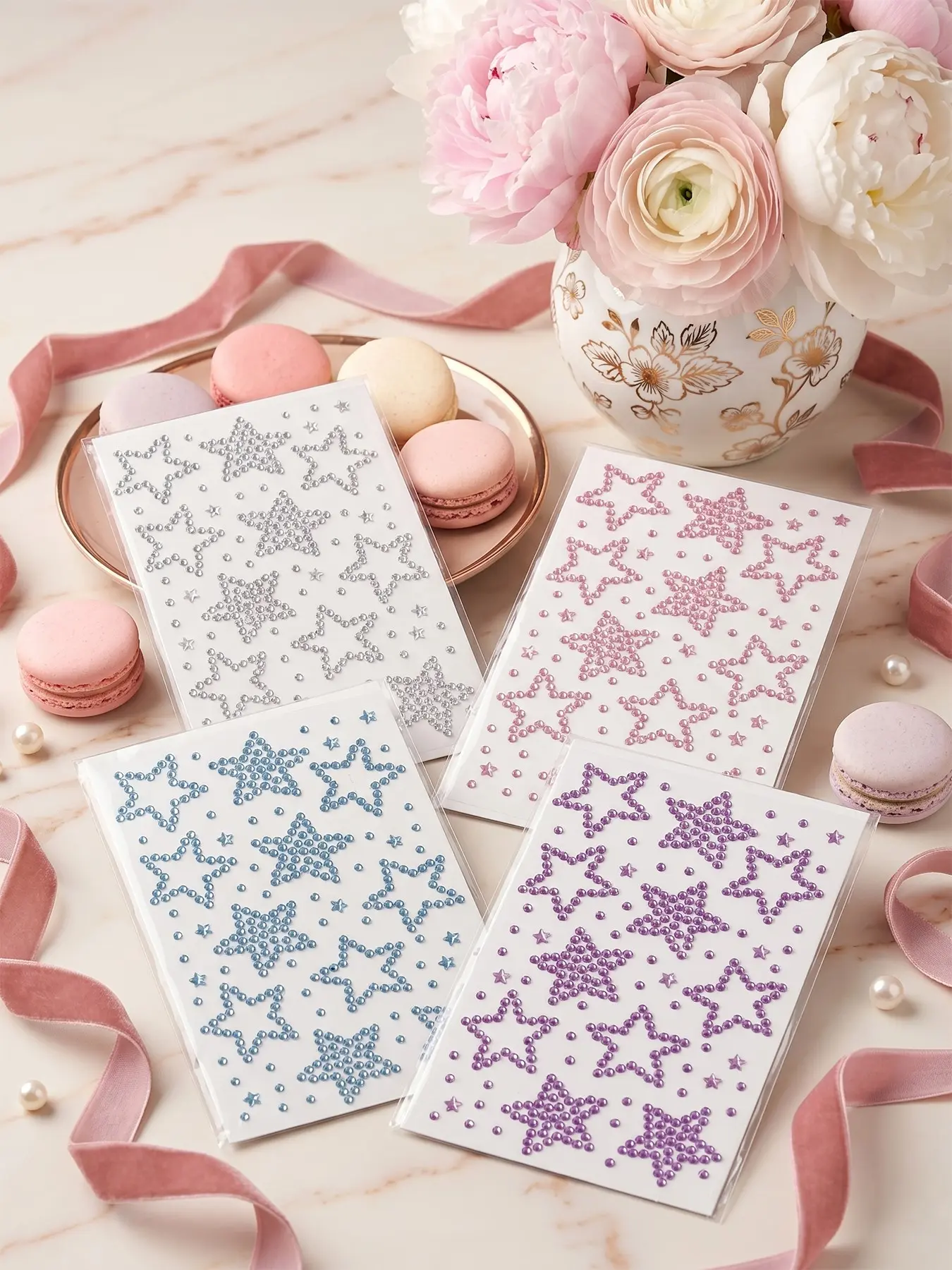 5sheets Star Face Gems Hair Gems Hair Jewels Face Jewels Stick on Rhinestones for Makeup Pink Blue Purple Sticker Body Self-Adhesive Y2K Jewelry Rave Party K-Pop Music Festival Concert Accessories All Seasons Use