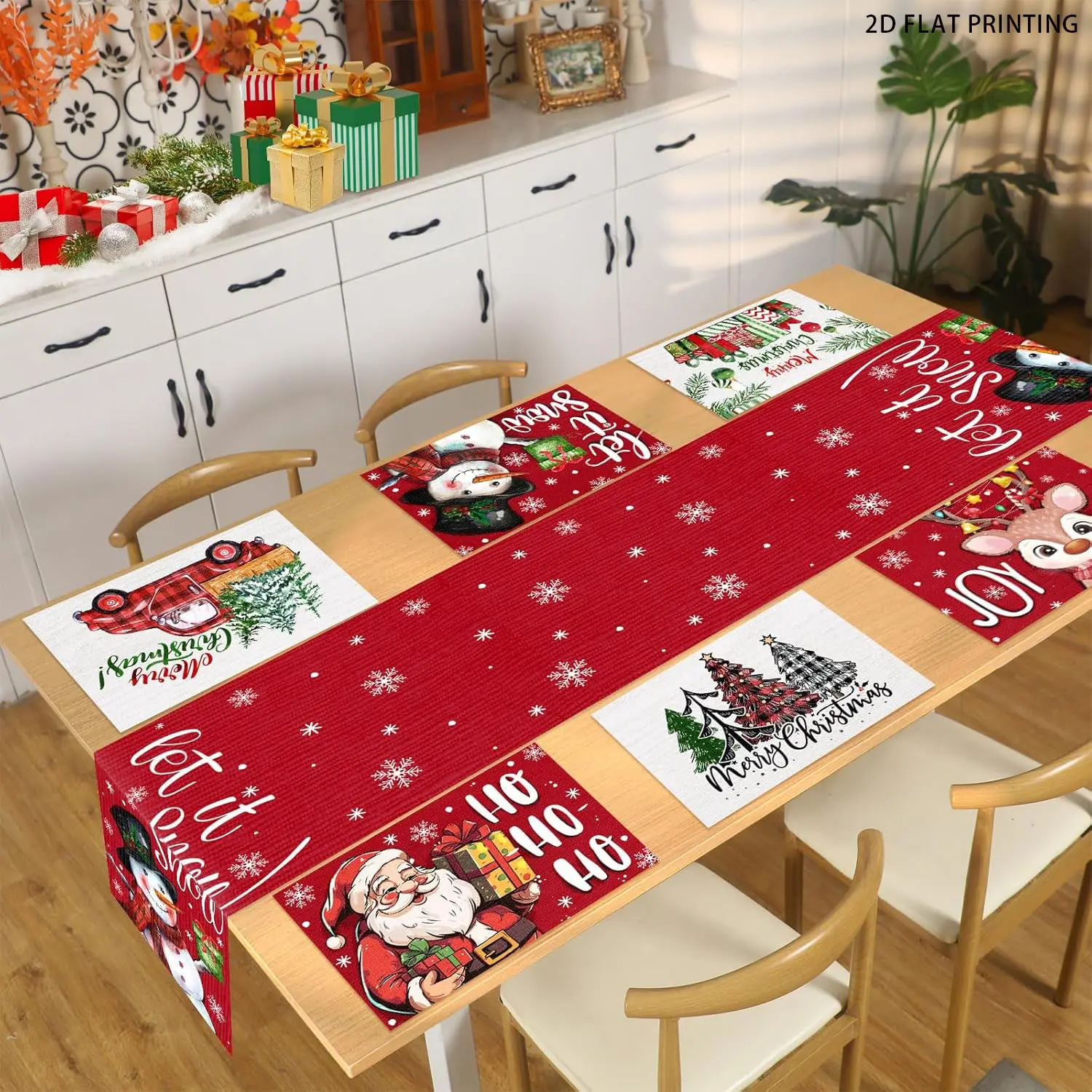 1 piece/7 piece set, Christmas table flag placemat set, Santa Claus, deer, snowman, car, gift and Christmas tree placemat, winter holiday kitchen dining decoration, suitable for Christmas, winter holiday, New Year dining table decoration