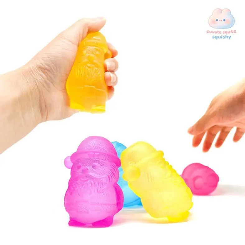 Unisex Christmas Squishies Fidget Toy Set (1/3/6Pcs) - TPR Elastic Stress Relief Toys, Festive Colors, Snowman/Santa/Reindeer Designs, Translucent Soft Material, Decoration Party Favors, 3 Bright Color Options