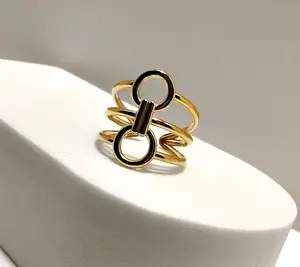 Faith 18K Gold on Stainless Steel Three Stack with Retro Double Circle Ring exquisite jewelry
