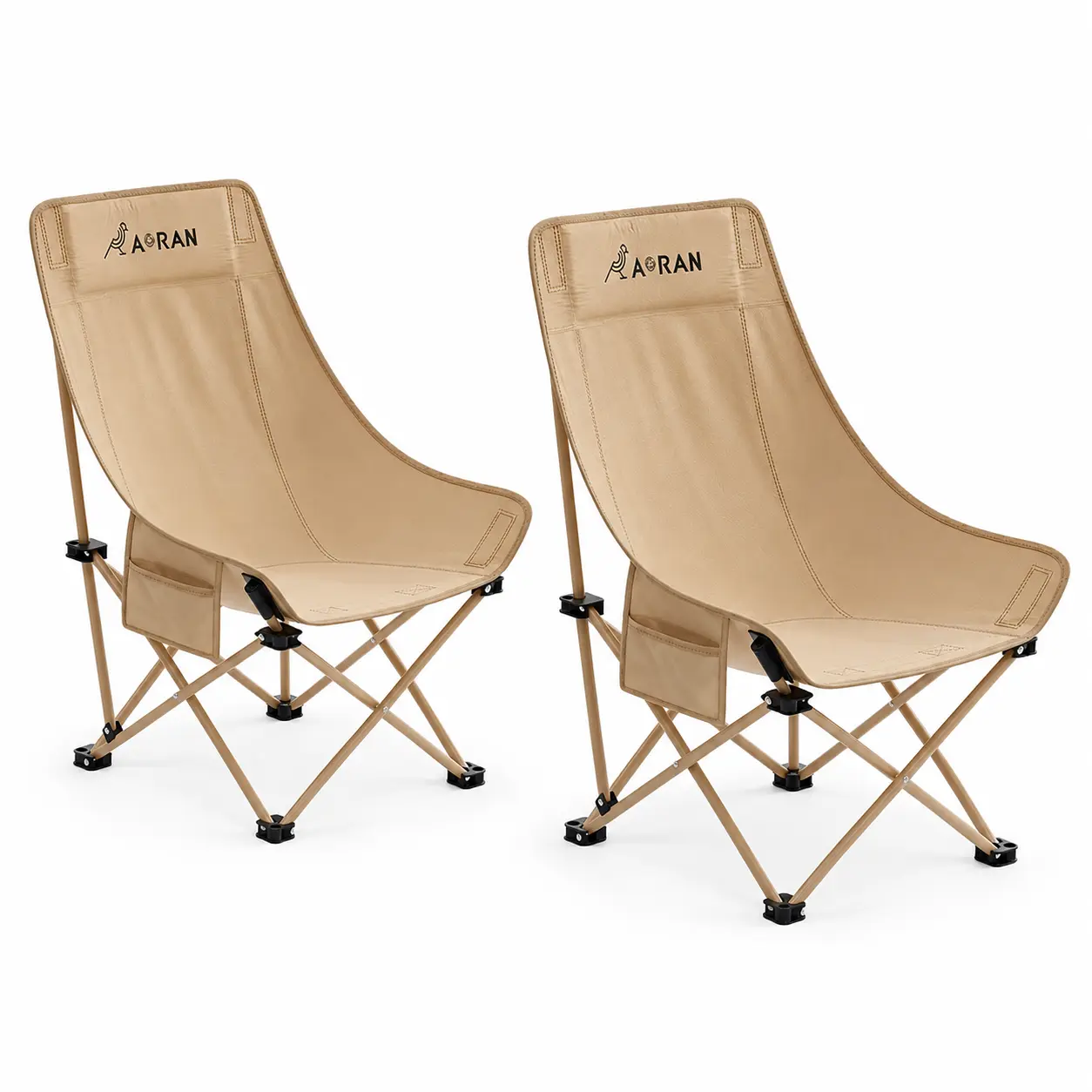 Folding Camping Chairs, 2 Pack High-Back Portable Outdoor Chairs with Side Storage Pockets and Water-Resistant Fabric for Camping, Beach, Fishing, Picnics and Travel