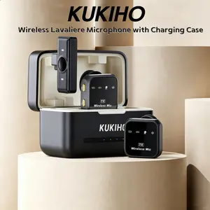 Day Sale！ KUKIHO Wireless Lavalier Microphone with Charging Case – 164ft Range, 72H Battery – for iPhone, Android, iPad, Laptop – Clip-on Mic for Video, Interview, Vlog