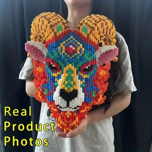 Animal Sheep Head Totem 3D Puzzle Building Blocks Decoration, Home Office Bookshelf Decor, Party Living Room TV Stand Display Gift
