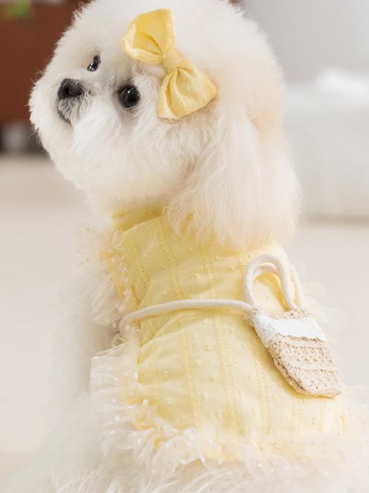 Pet Clothes Dog Cat Princess Mesh Dress sleeveless Cute Breathable With Bowknot Clip & Little Bag D00040