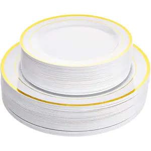 100 White and  Plastic Plates for Thanksgiving Dinner - Fancy Plate for Party - 50 (10") Dinner and 50 (7.5") Salad Plates - Heavy Duty, Elegant Disposable Tableware Set