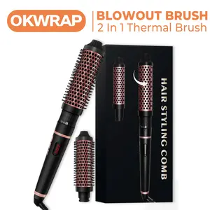 Negative ion Blowout Brush, Dual Voltage Thermal Round Brush Hair Styler iron curling LCD Display Heated Styling Brush Set