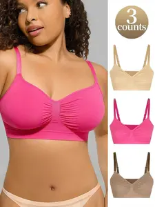 Women's No Steel Cup Bralettes Set, Comfortable Seamless Sports Bras Sets, Full Coverage Fitted Design, Casual All Seasons Underwear